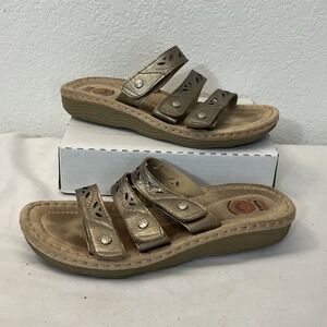 Earth Spirit Gelron 3 Strap Adjustable Metallic Slide Sandals Womens Size US 10